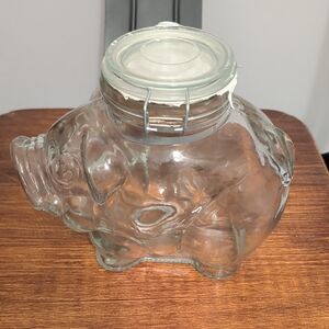 Glass Piggie Pig Cookie Jar - Clear Glass